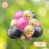[TRIO] Pink Fuscia, Black, Confetti Gold Helium Latex Balloon