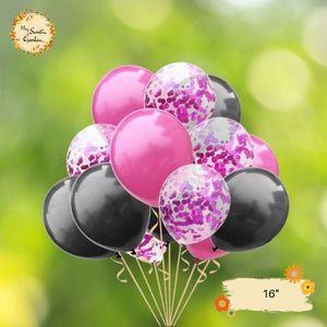 [TRIO] Pink Fuscia, Black, Confetti Pink Fuscia Helium Latex Balloon