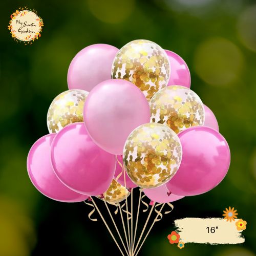 [TRIO] Pink Fuscia, Pink Crepe, Confetti Gold Helium Latex Balloon