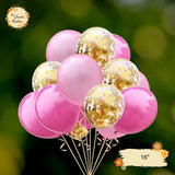 [TRIO] Pink Fuscia, Pink Crepe, Confetti Gold Helium Latex Balloon