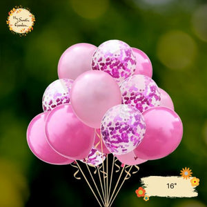 [TRIO] Pink Fuscia, Pink Crepe, Confetti Pink Fuscia Helium Latex Balloon