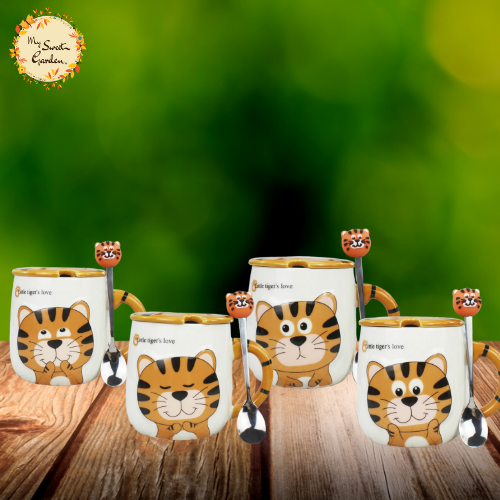 Tiger Theme Mug with Lid and Stirrer