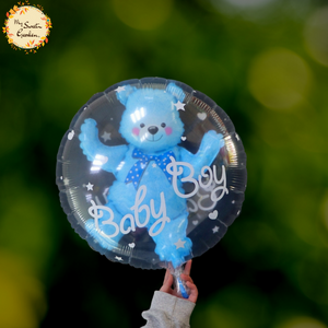 Transparent Baby Boy/Girl with Bear Bubble Balloon