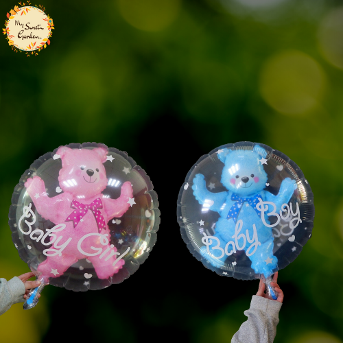 Transparent Baby Boy/Girl with Bear Bubble Balloon