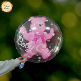 Transparent Baby Boy/Girl with Bear Bubble Balloon