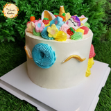 Tiffany Unicorn Artistic Cake with Drawn Eyes & Mini Unicorn (Gold)