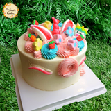 Annika Unicorn Artistic Cake with Drawn Eyes & Mini Unicorn (Pink)