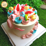 Annika Unicorn Artistic Cake with Drawn Eyes & Mini Unicorn (Pink)