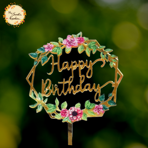Circle Happy Birthday Nature Themed Floral Acrylic Insert