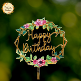Circle Happy Birthday Nature Themed Floral Acrylic Insert