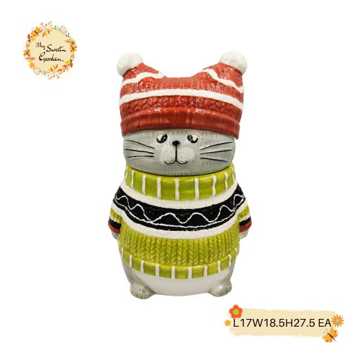 Christmas Winter Cat Porcelain Containers with Lid