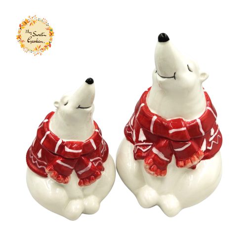 Christmas Winter Polar Bears (Full Body) Porcelain Containers with Lid