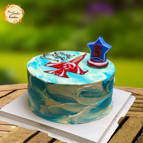 Korean Jet Plane Illustrated Cake