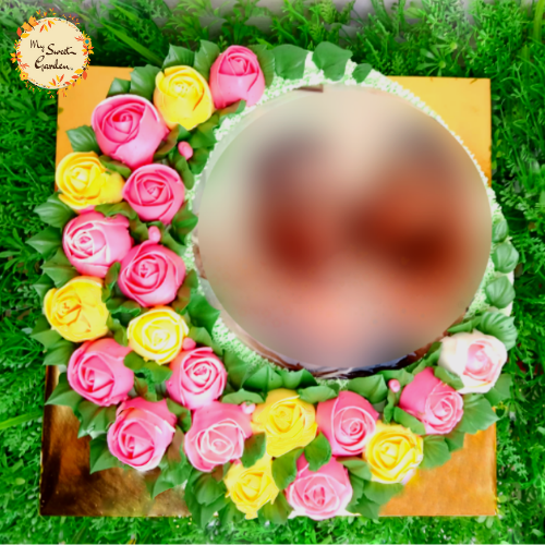 Round Floral Crescent Digital Print Cake